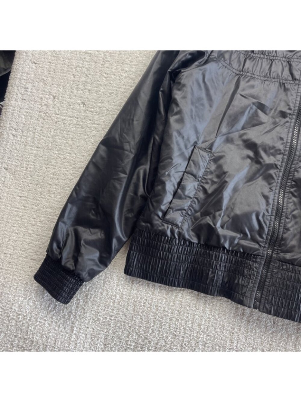 Y2K Puma Faux-Fur Hoodie Full Zip Jacket Shiny Satin Black Wom Sz L Hip Hop 2000 - Picture 3 of 12